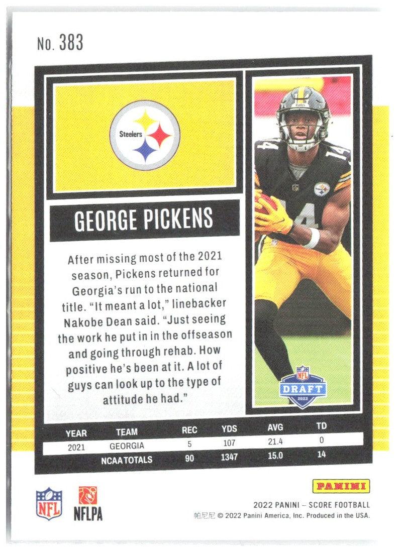 George Pickens Score 383 2022 Pittsburgh Steelers RC