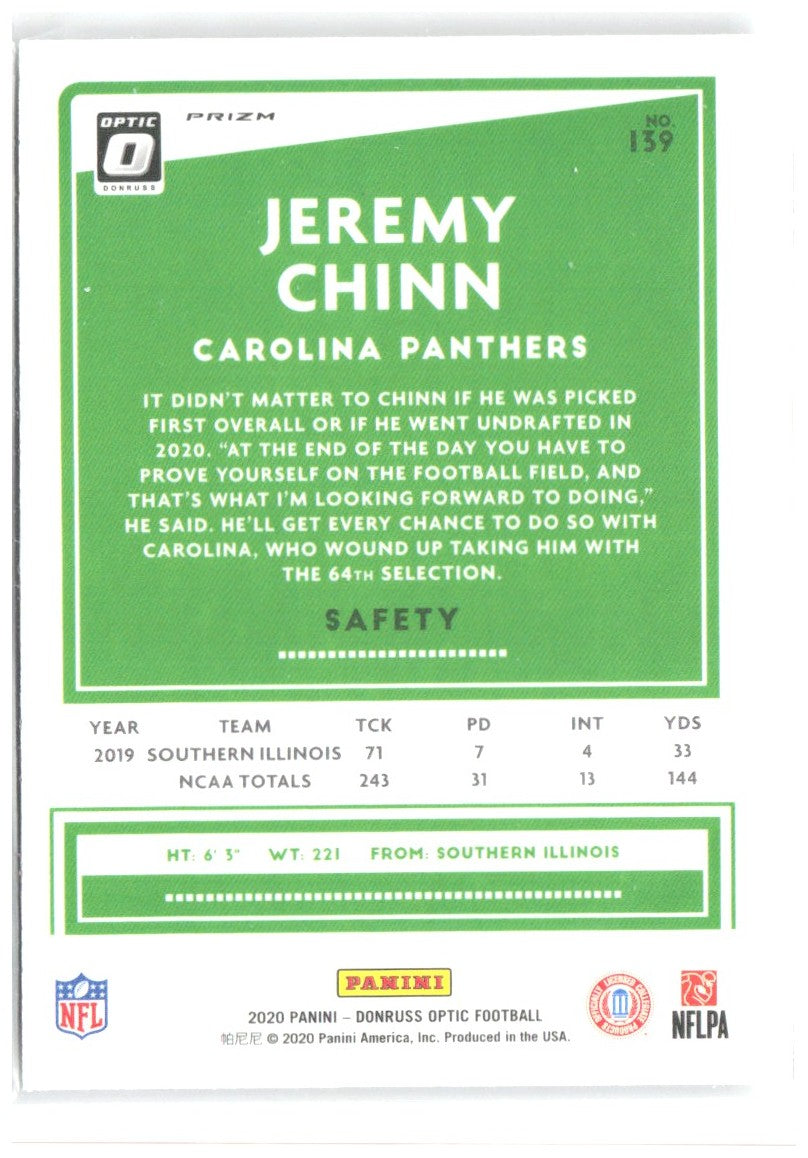 Jeremy Chinn Donruss Optic - Holo 139 2020 Carolina Panthers