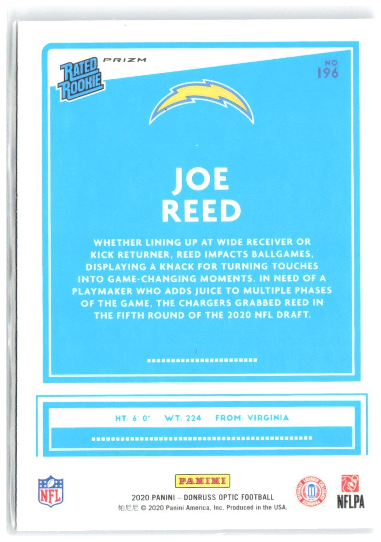 Joe Reed Donruss Optic - Blue Hyper 196 2020 Los Angeles Chargers