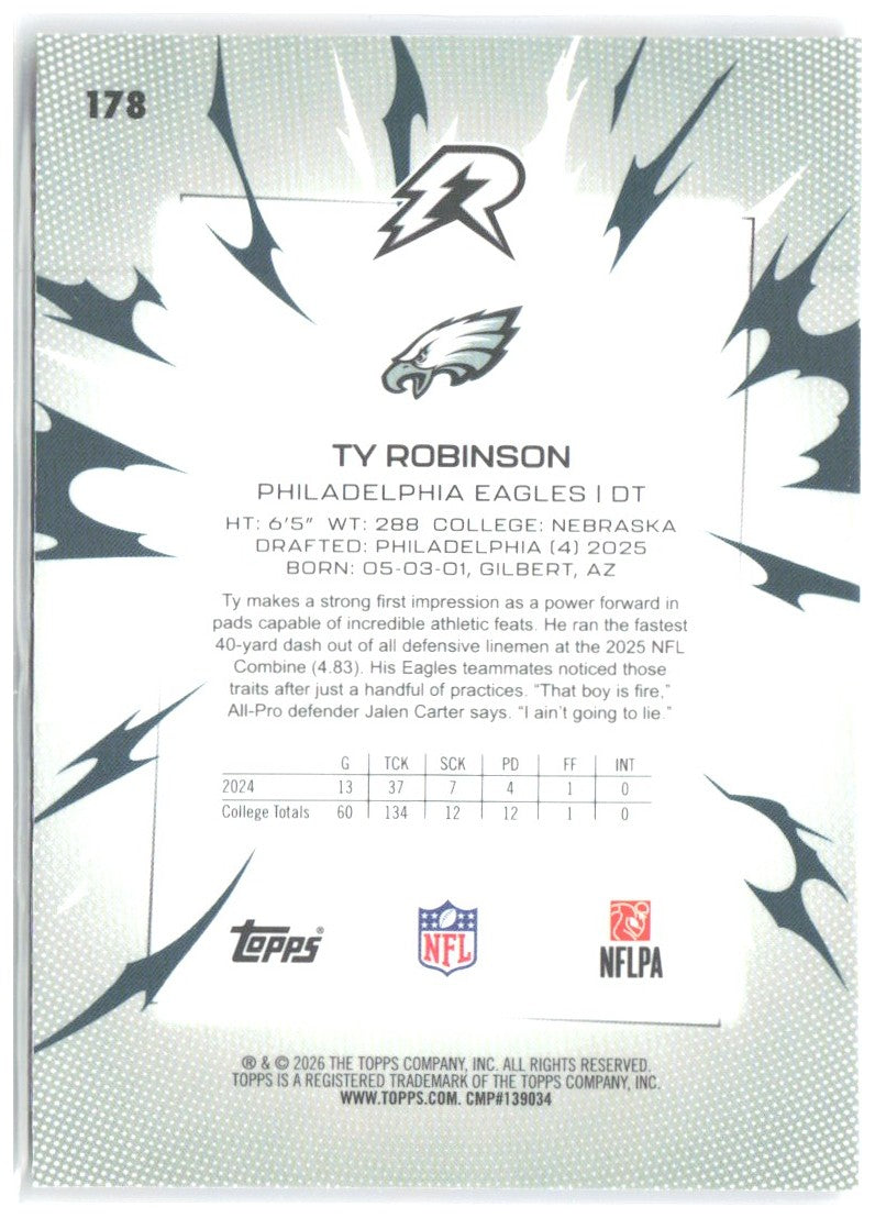 Ty Robinson Topps Resurgence - Blue & Orange Spark Refractor 178 2025 Eagles