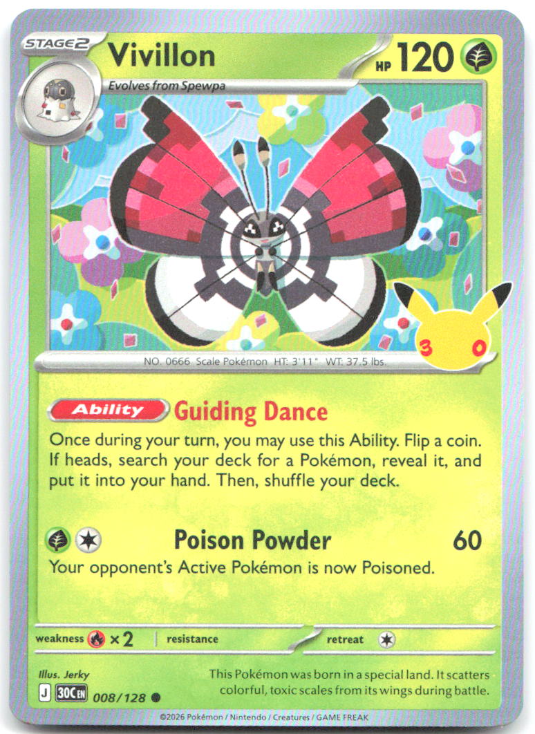 Vivillon Holo Common ME 30th Celebration 008/128 NM Jerky