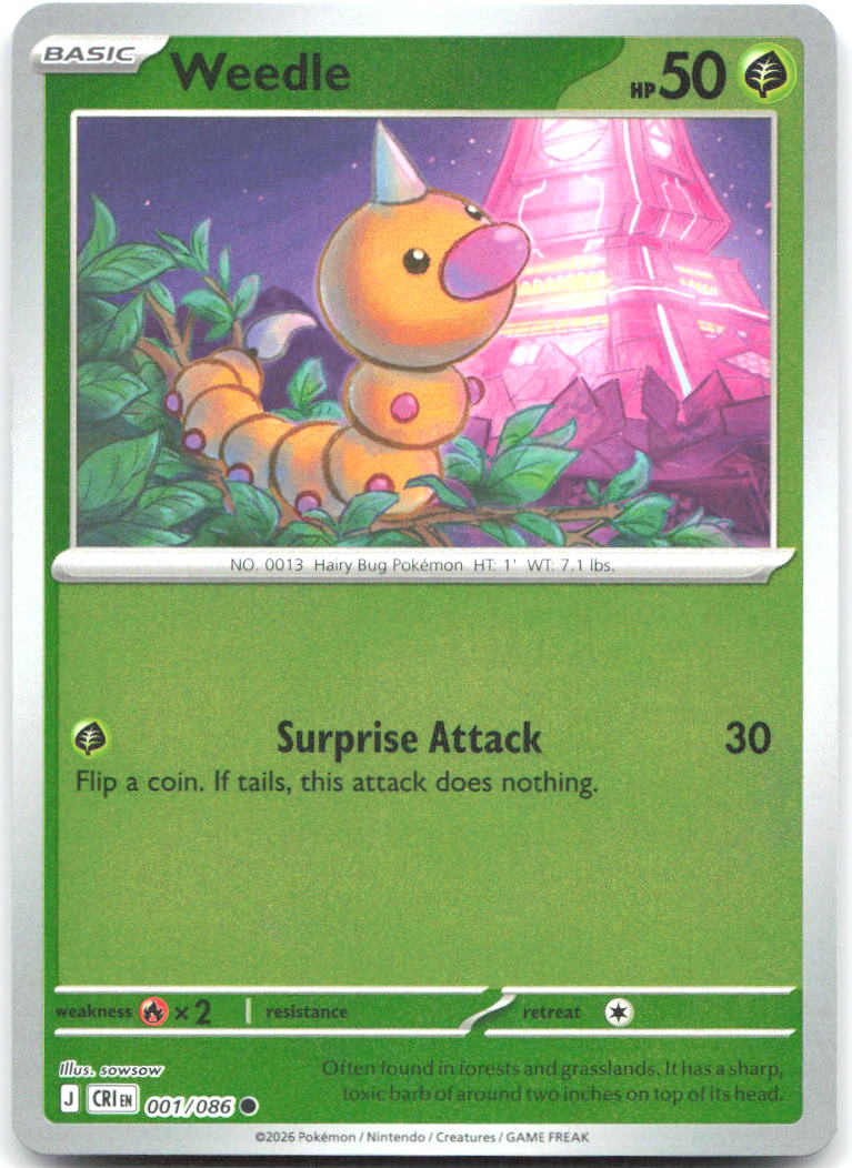 Weedle Reverse Holo Common ME04 Chaos Rising 001/086 NM sowsow