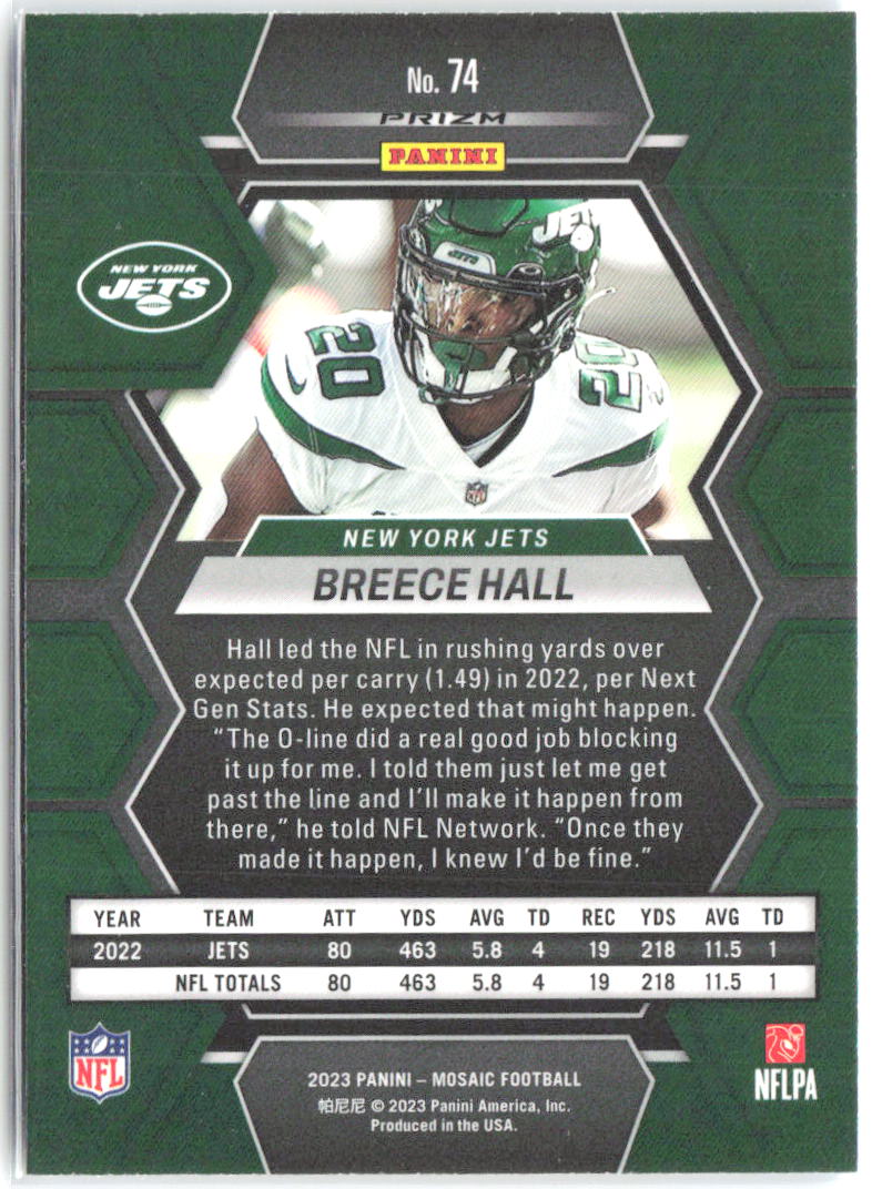 Breece Hall Panini Mosaic - Reactive Blue Mosaic 74 2023 New York Jets