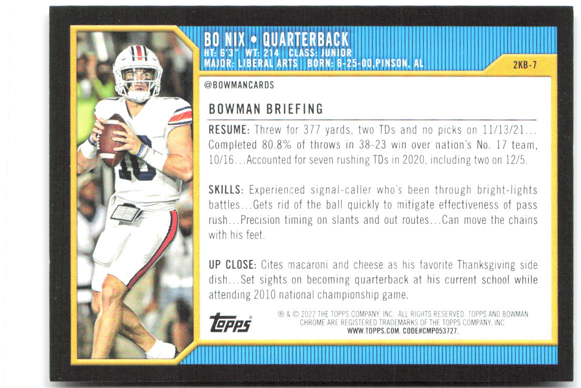 Bo Nix Bowman University - 2000 Bowman 2KB-7 2021-22 Auburn Tigers