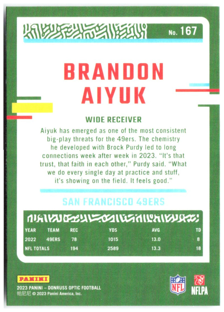 Brandon Aiyuk Donruss Optic 167 2023 San Francisco 49ers