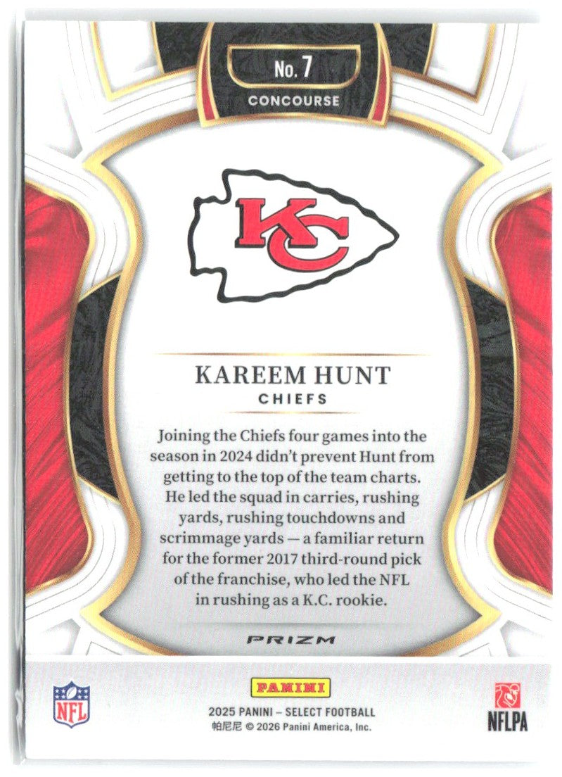 Kareem Hunt Panini Select - Silver Prizm 7 2025 Kansas City Chiefs