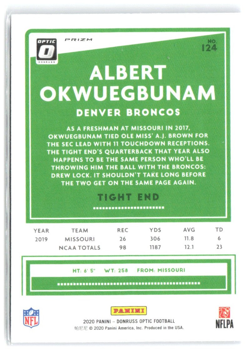 Albert Okwuegbunam Donruss Optic - Blue Hyper 124 2020 Denver Broncos