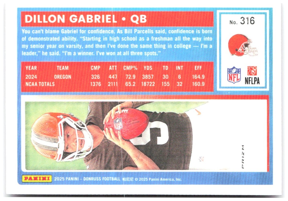 Dillon Gabriel Donruss - Optic Rated Rookies Pink 316 2025 Cleveland Browns