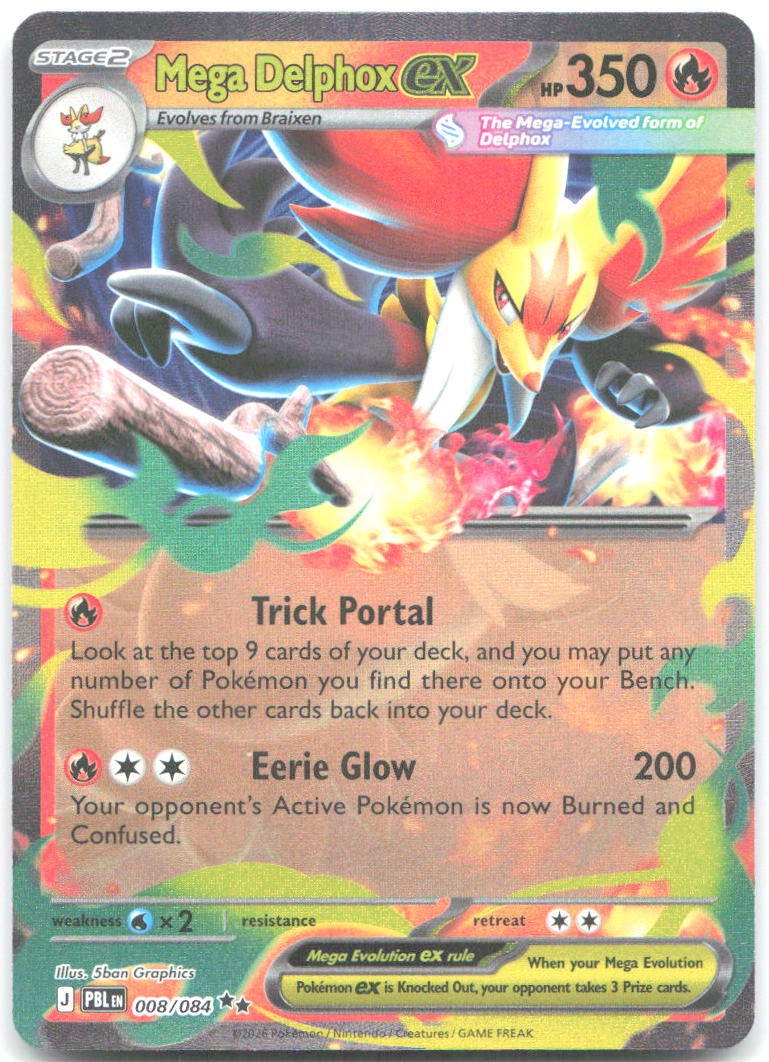 Mega Delphox ex Holo Double Rare ME05 Pitch Black 008/084 NM 5ban Graphics