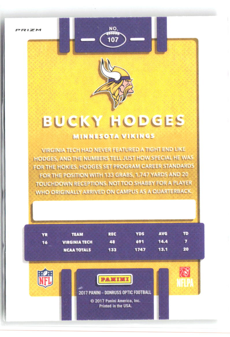 Bucky Hodges Donruss Optic - Red and Yellow Prizm 107 2017 Minnesota Vikings