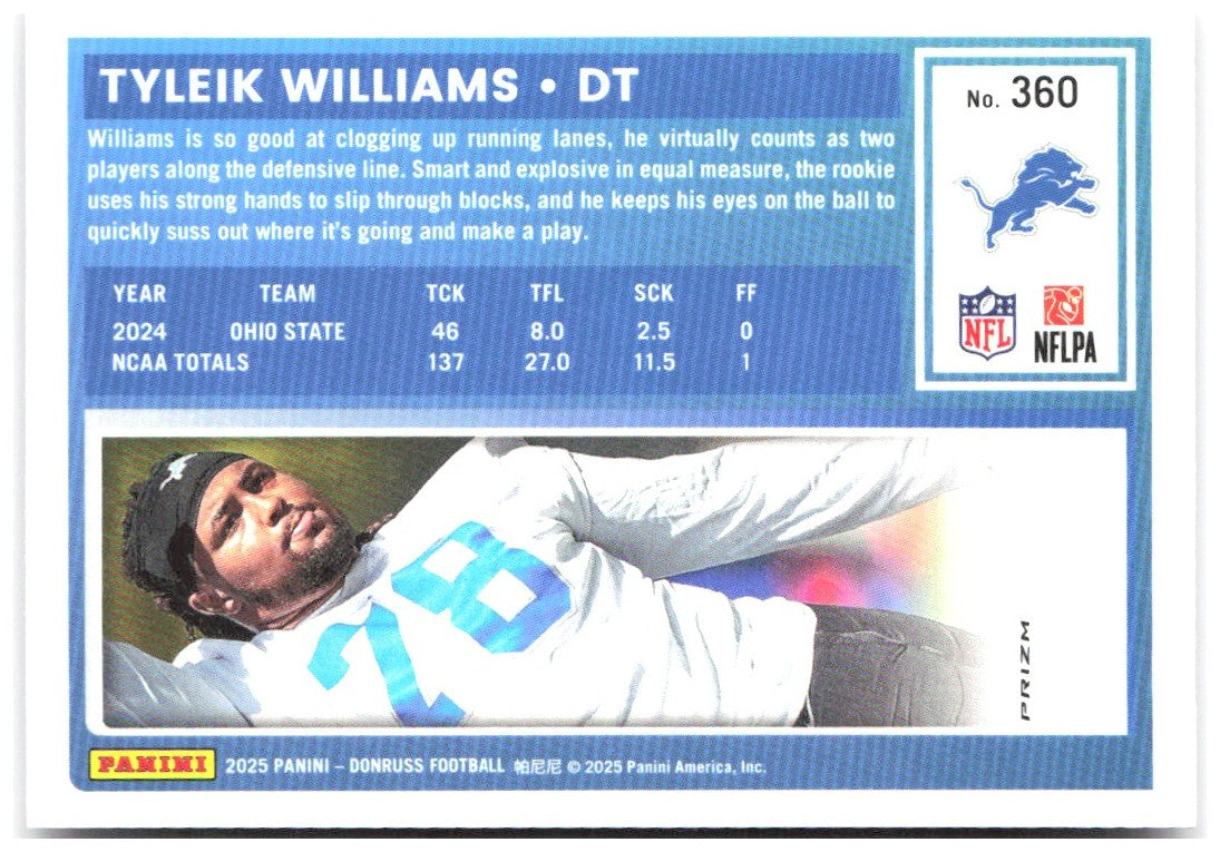 Tyleik Williams Donruss Optic Rated Rookies Preview Pink 360 2025 Detroit Lions
