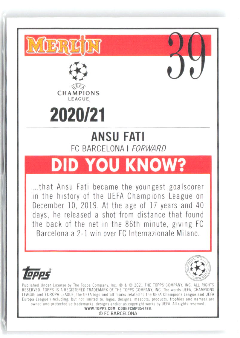 Ansu Fati Merlin UEFA Champions League 39 2020-21 FC Barcelona