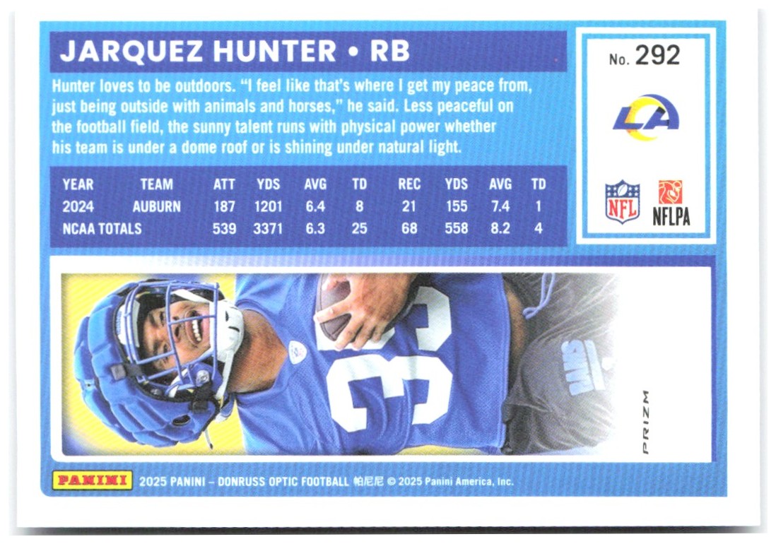 Jarquez Hunter Donruss Optic - Purple Shock 292 2025 Los Angeles Rams
