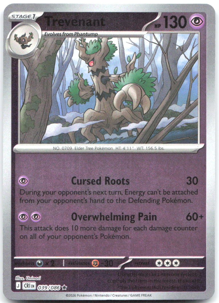 Trevenant Reverse Holo Rare ME04: Chaos Rising 039/086 NM Uninori