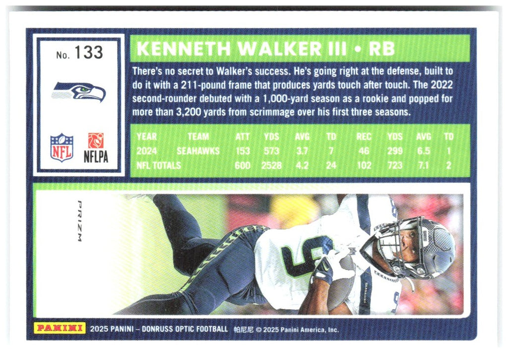 Kenneth Walker III Donruss Optic - Holo 133 2025 Seattle Seahawks