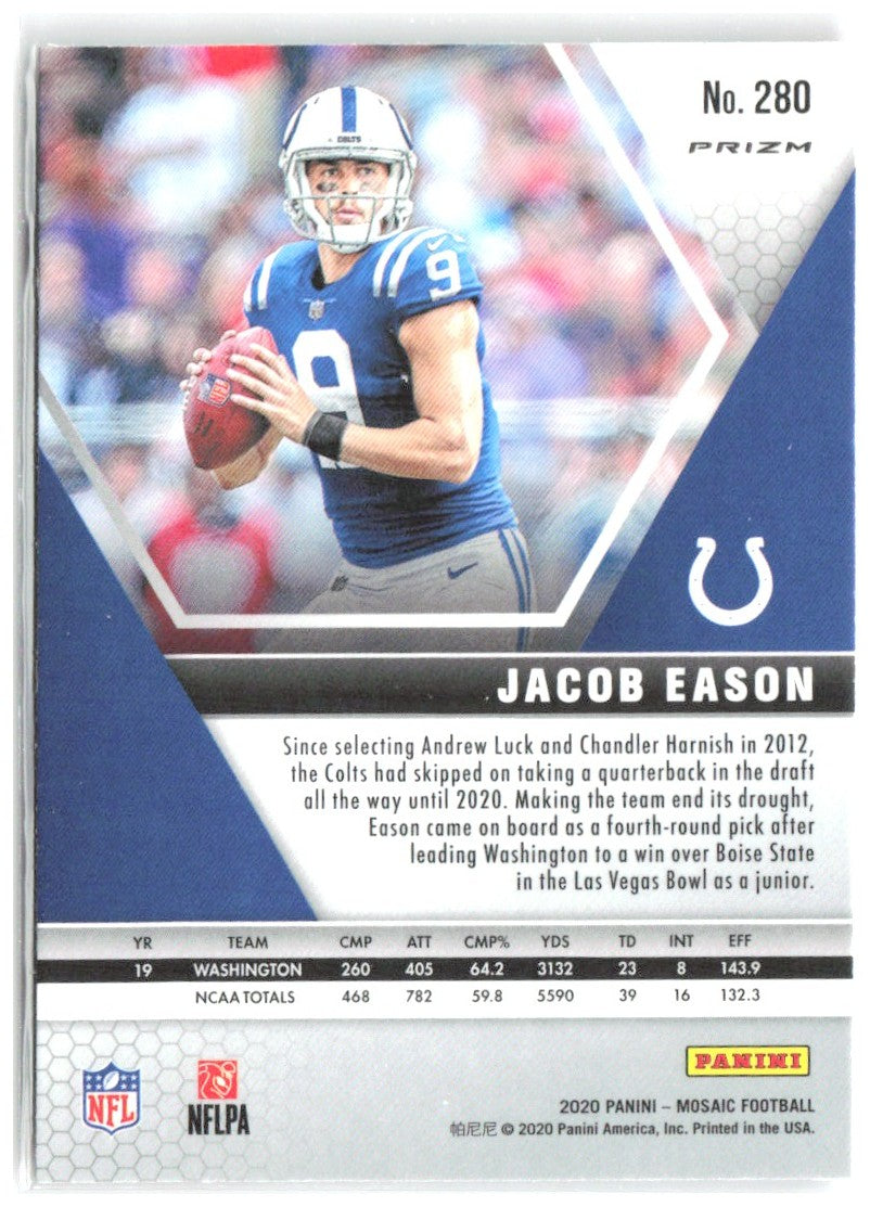Jacob Eason Panini Mosaic - Prizm Reactive Gold 280 2020 Indianapolis Colts