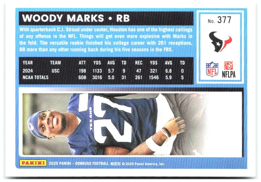 Woody Marks Donruss - Press Proofs Green 377 2025 Houston Texans