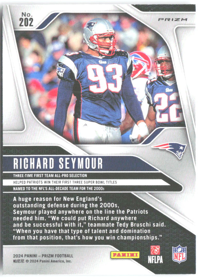 Richard Seymour Panini Prizm - Silver 202 2024 New England Patriots