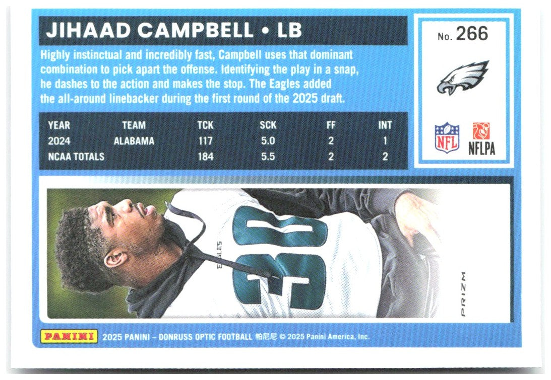 Jihaad Campbell Donruss Optic - Holo 266 2025 Philadelphia Eagles