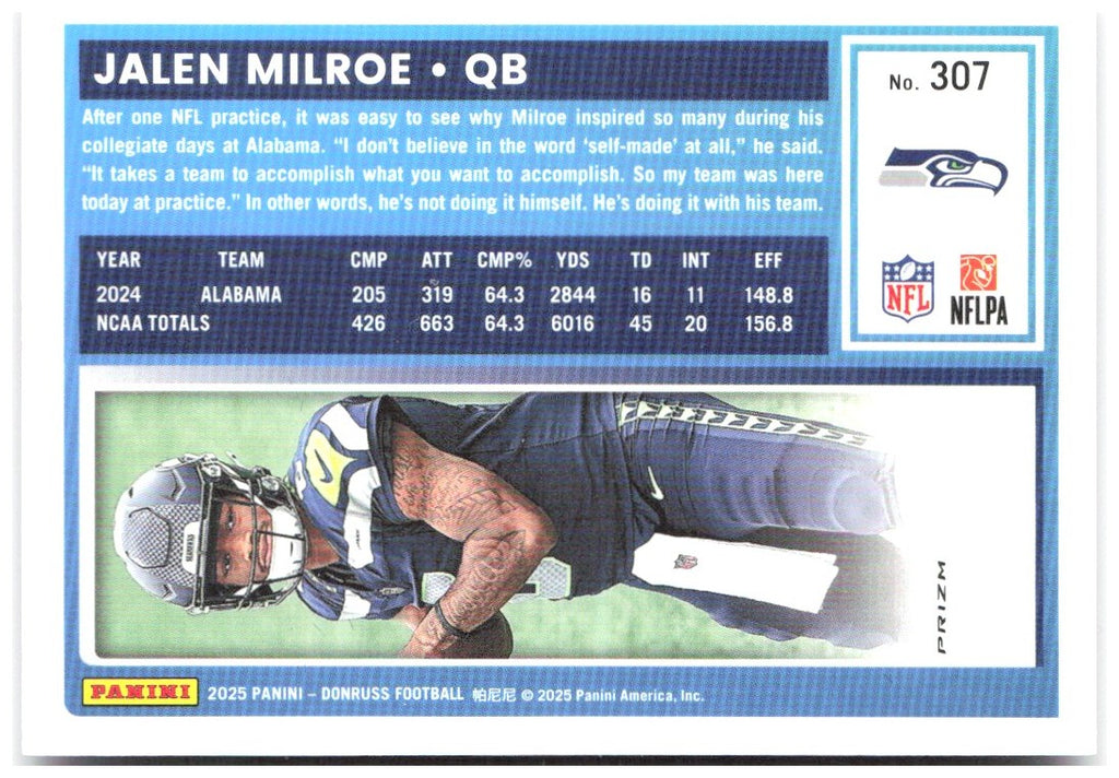 Jalen Milroe Donruss Optic - Pink 253 2025 Seattle Seahawks
