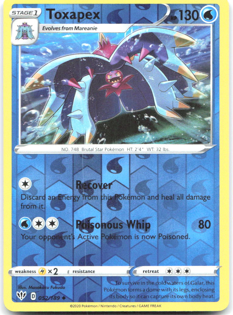 Toxapex Reverse Holo Uncommon SWSH03 Darkness Ablaze 052/189 NM Masakazu Fukuda