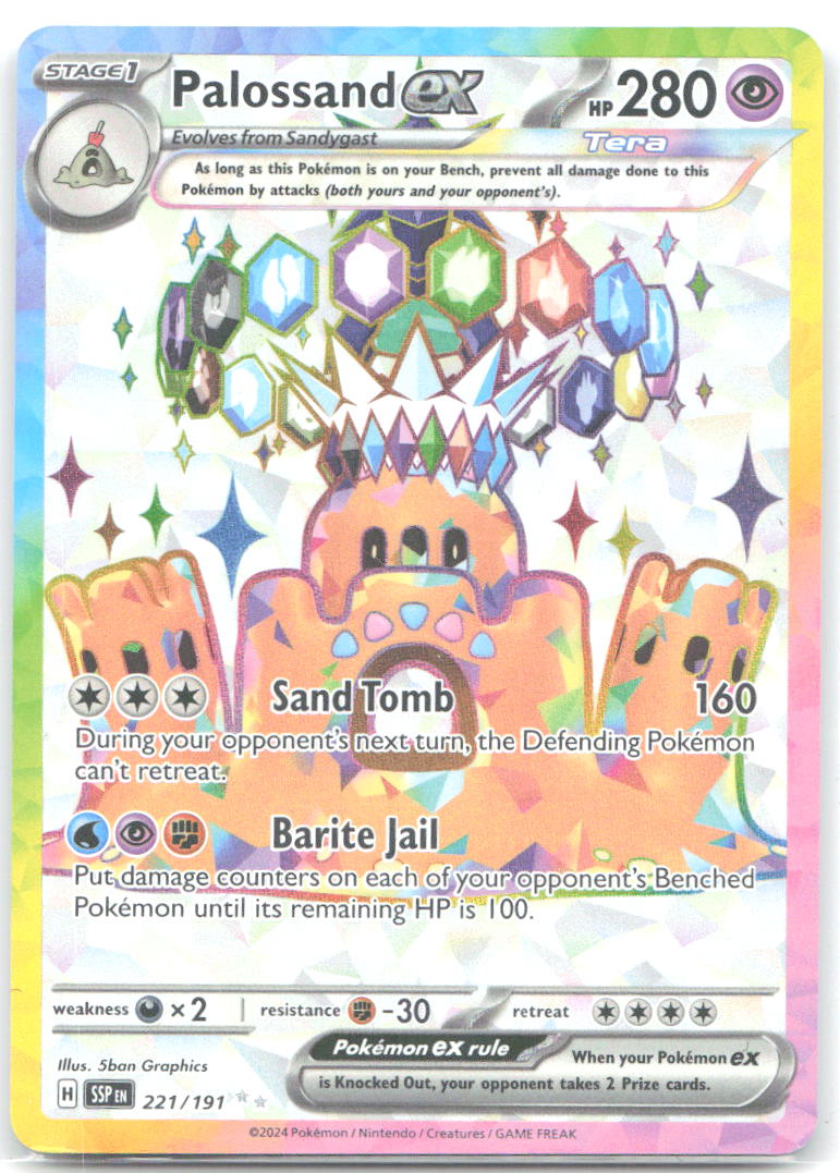 Palossand ex Holo Ultra Rare SV08 Surging Sparks 221/191 NM 5ban Graphics