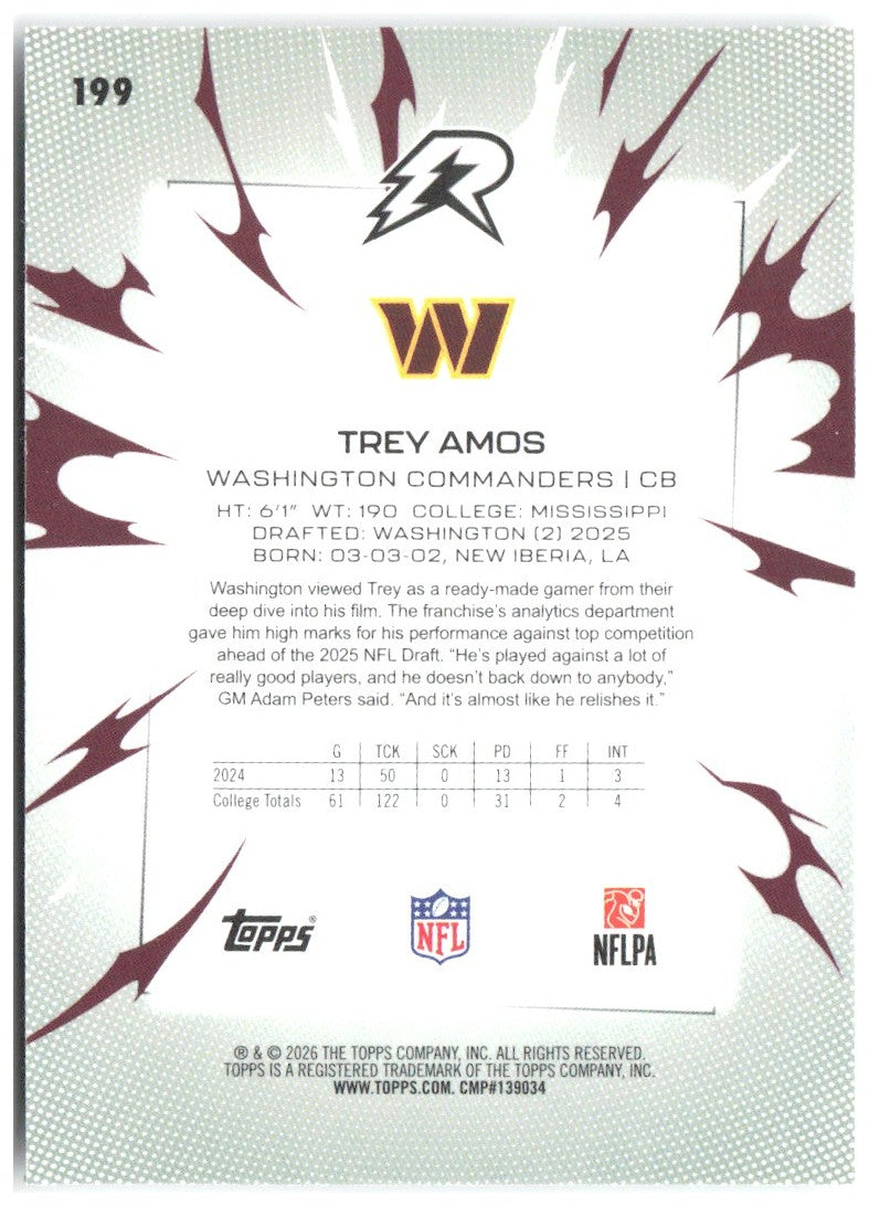 Trey Amos Topps Resurgence 199 2025 Washington Commanders RC