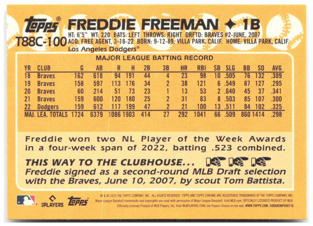 Freddie Freeman 1988 Topps 35th  Chrome (Series One) T88C-100 2023 Dodgers