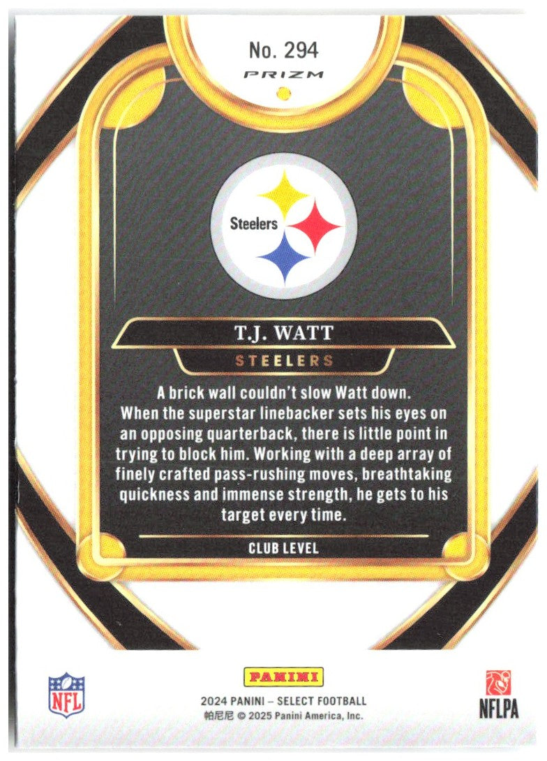 T.J. Watt Panini Select - Red & Yellow Prizm Shock 294 2024 Pittsburgh Steelers