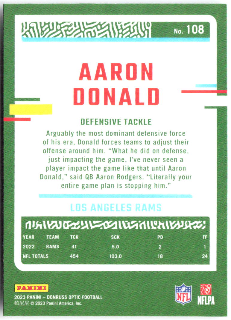 Aaron Donald Donruss Optic 108 2023 Los Angeles Rams