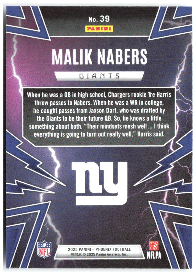 Malik Nabers Panini Phoenix - Thunderbirds 39 2025 New York Giants