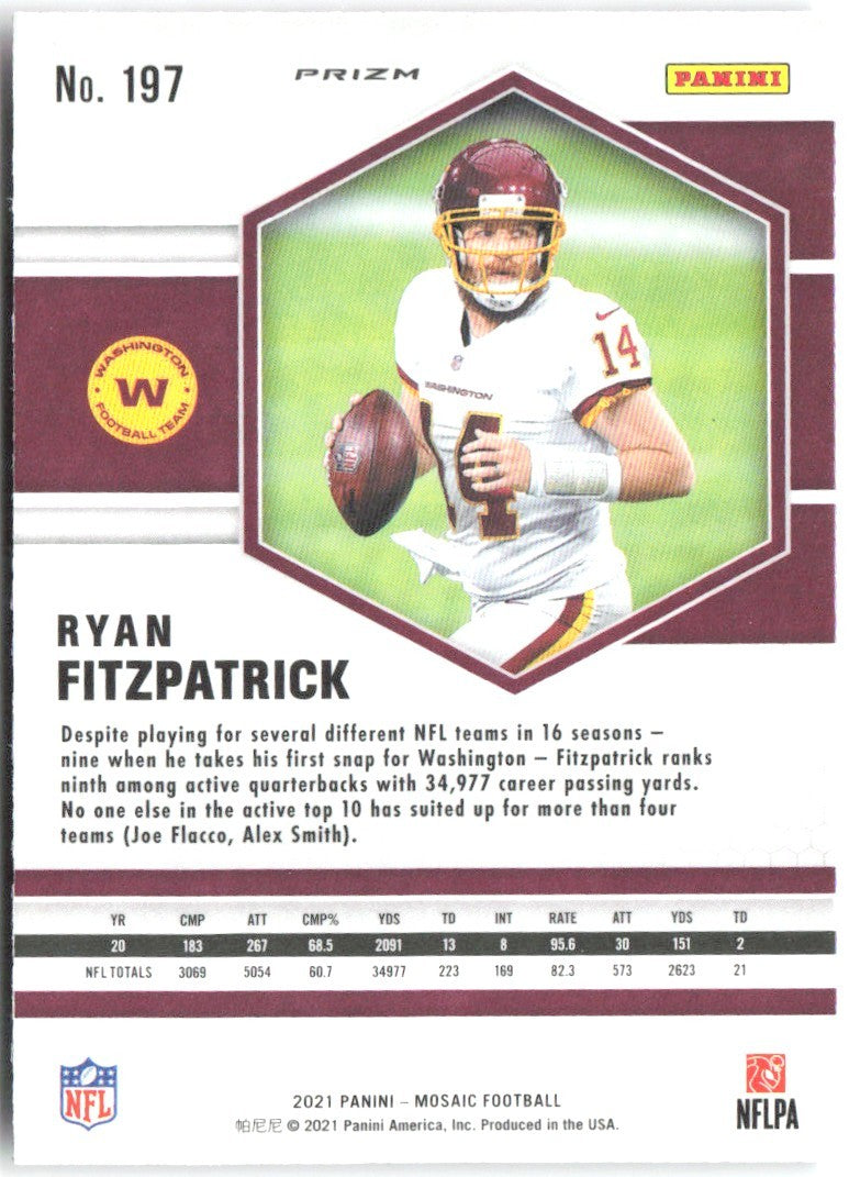 Ryan Fitzpatrick Panini Mosaic Prizm Camo Pink 197 2021 Washington Football Team