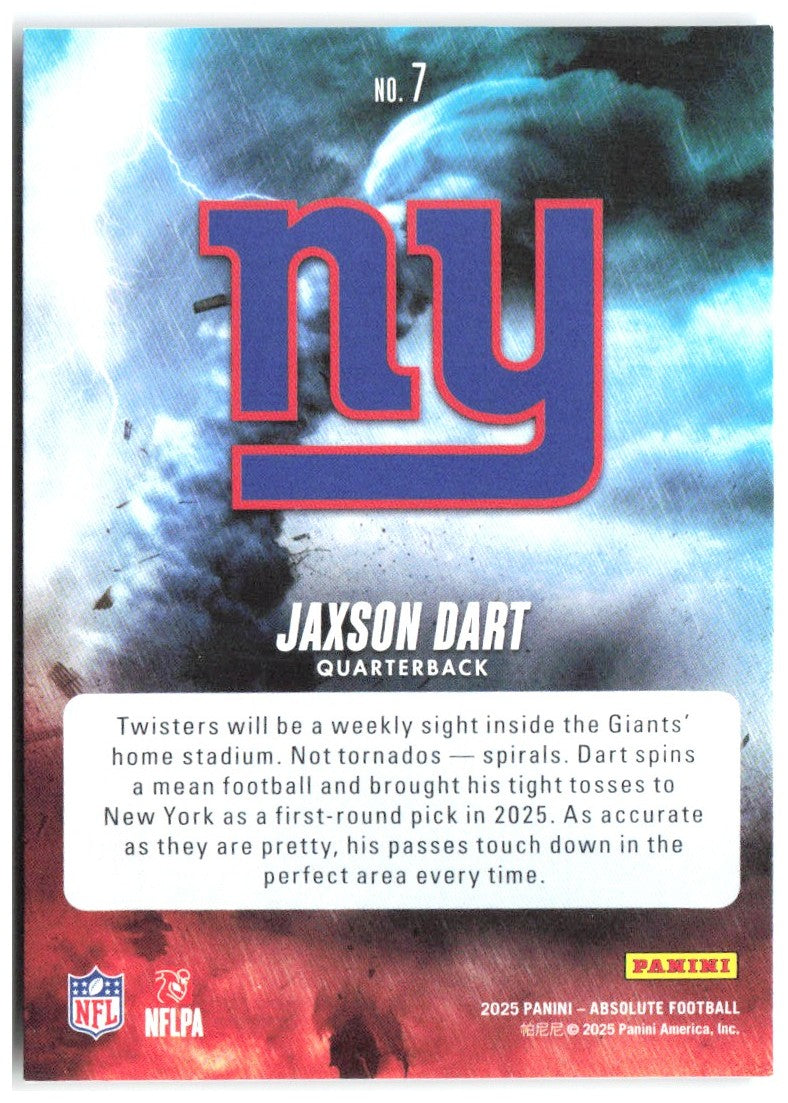 Jaxson Dart Panini Absolute - By Storm 7 2025 New York Giants