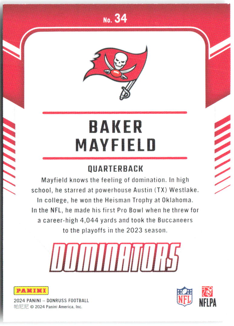 Baker Mayfield Donruss - Dominators 34 2024 Tampa Bay Buccaneers