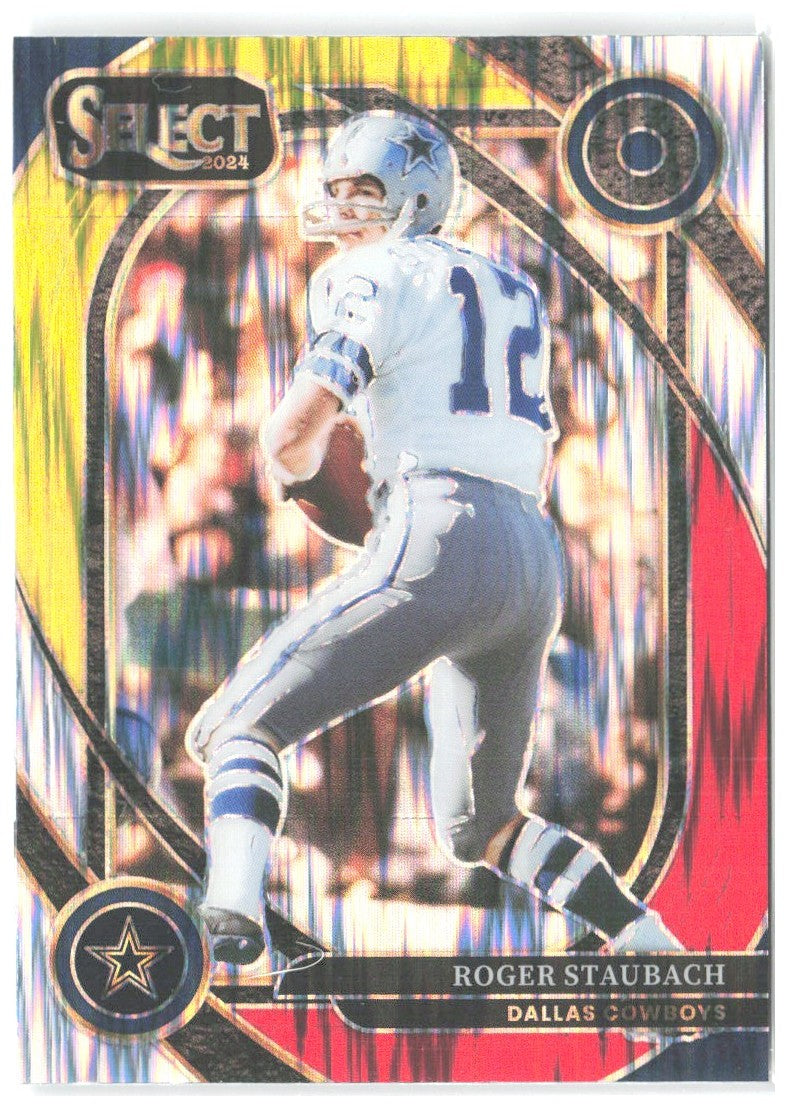 Roger Staubach Panini Select - Red & Yellow Prizm Shock 290 2024 Dallas Cowboys