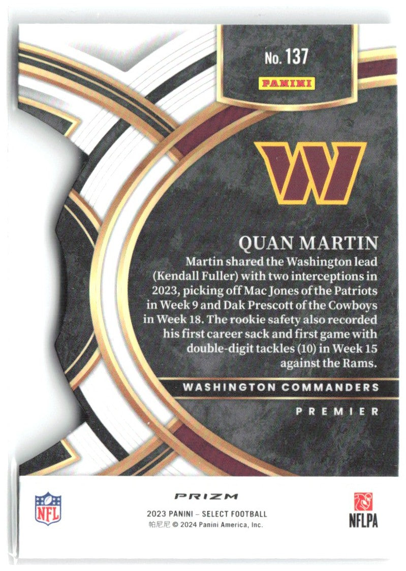 Quan Martin Select Black and Red Prizms Die Cuts 137 2023 Washington Commanders