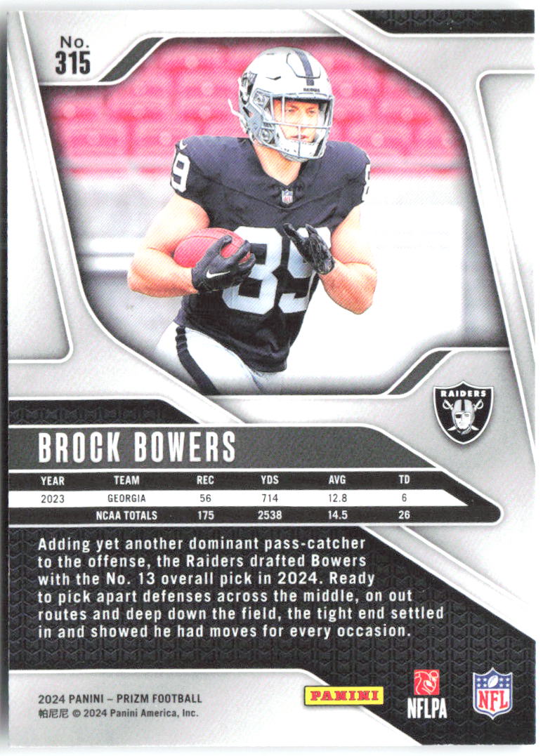 Brock Bowers Panini Prizm 315 2024 Las Vegas Raiders RC