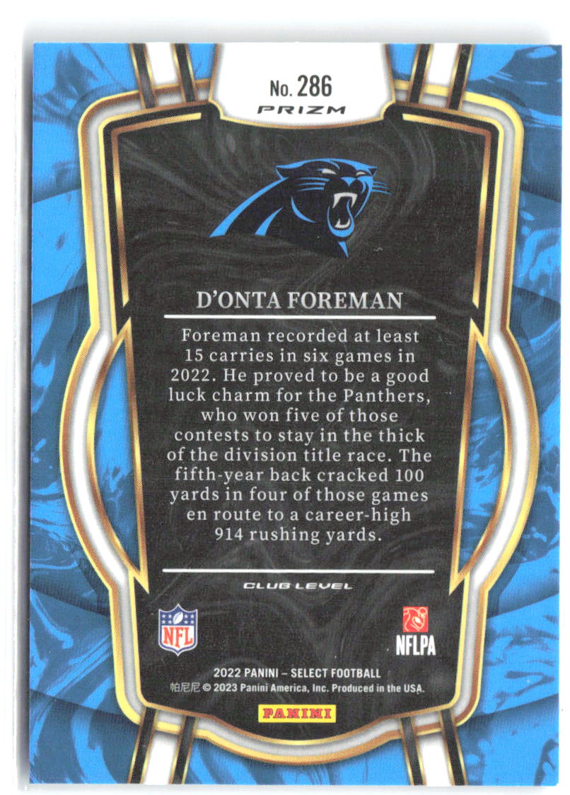 D'Onta Foreman Panini Select - Silver Prizm 286 2022 Carolina Panthers