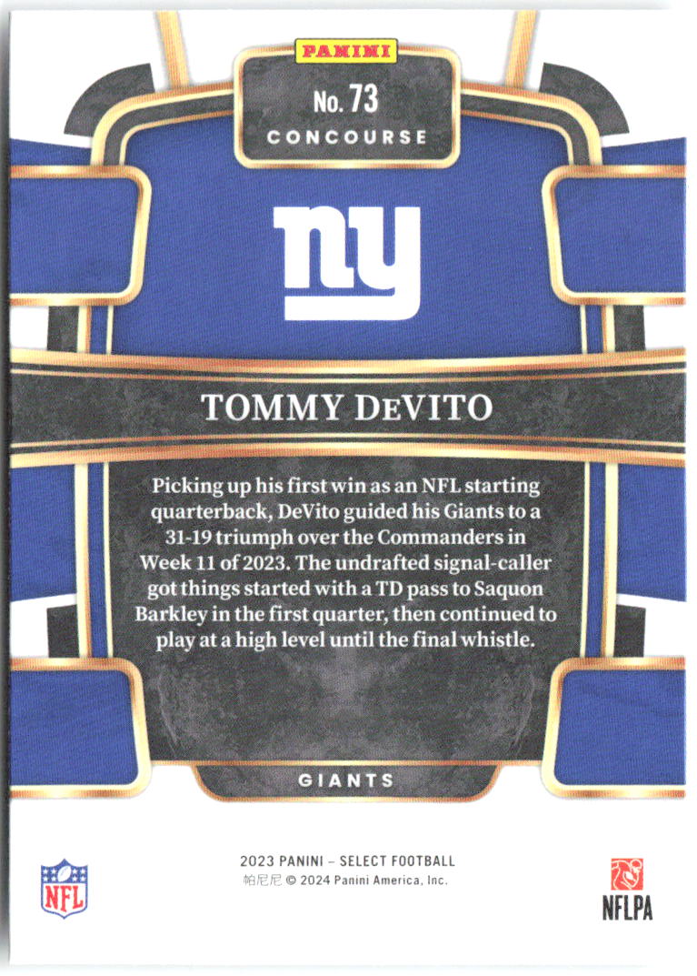 Tommy DeVito Panini Select 73 2023 New York Giants RC