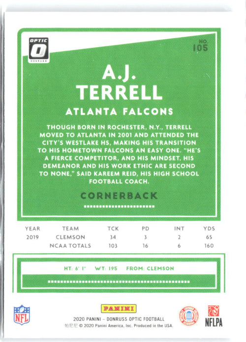 A.J. Terrell Donruss Optic 105 2020 Atlanta Falcons RC