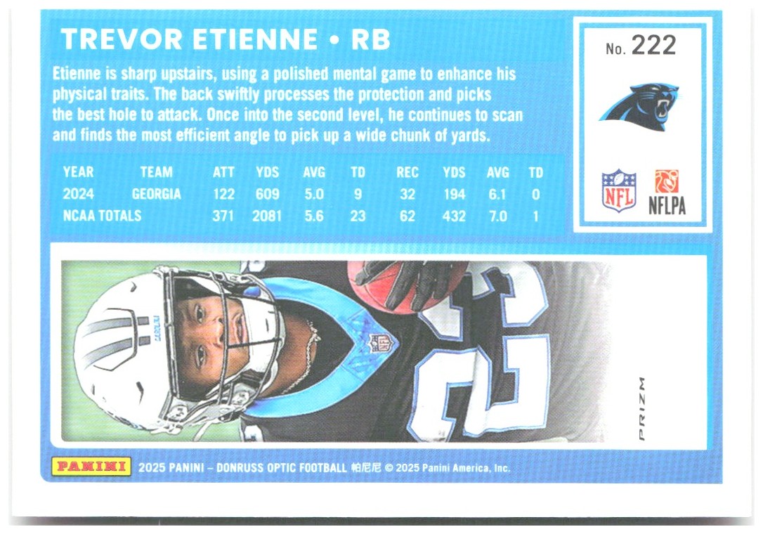 Trevor Etienne Donruss Optic - Pink 222 2025 Carolina Panthers