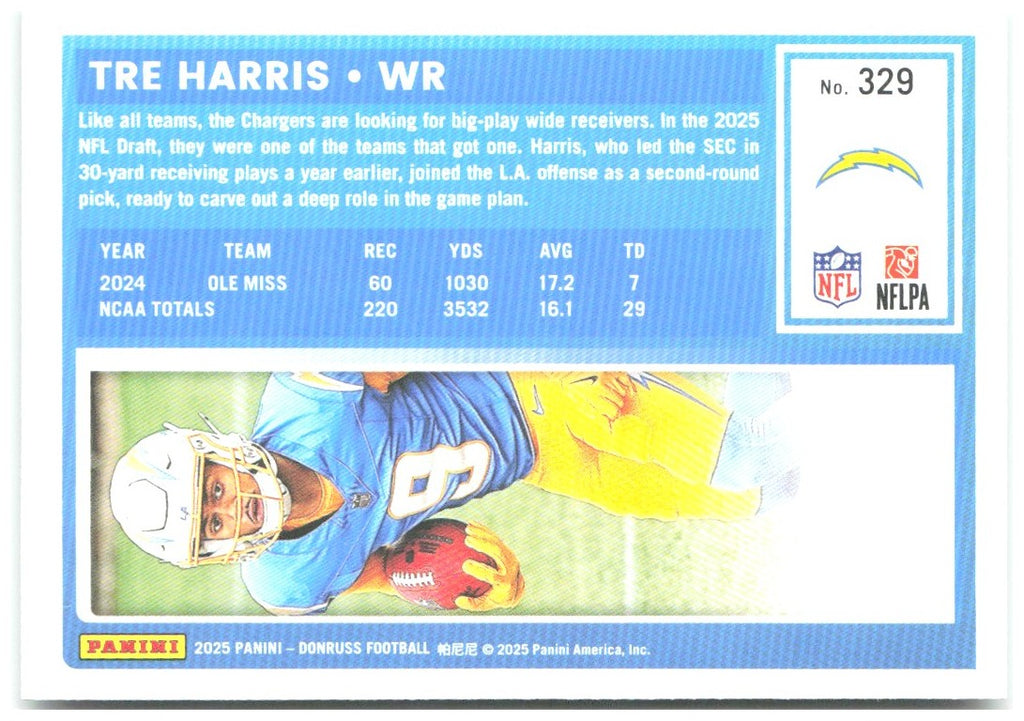 Tre Harris Donruss - Press Proofs Green 329 2025 Los Angeles Chargers