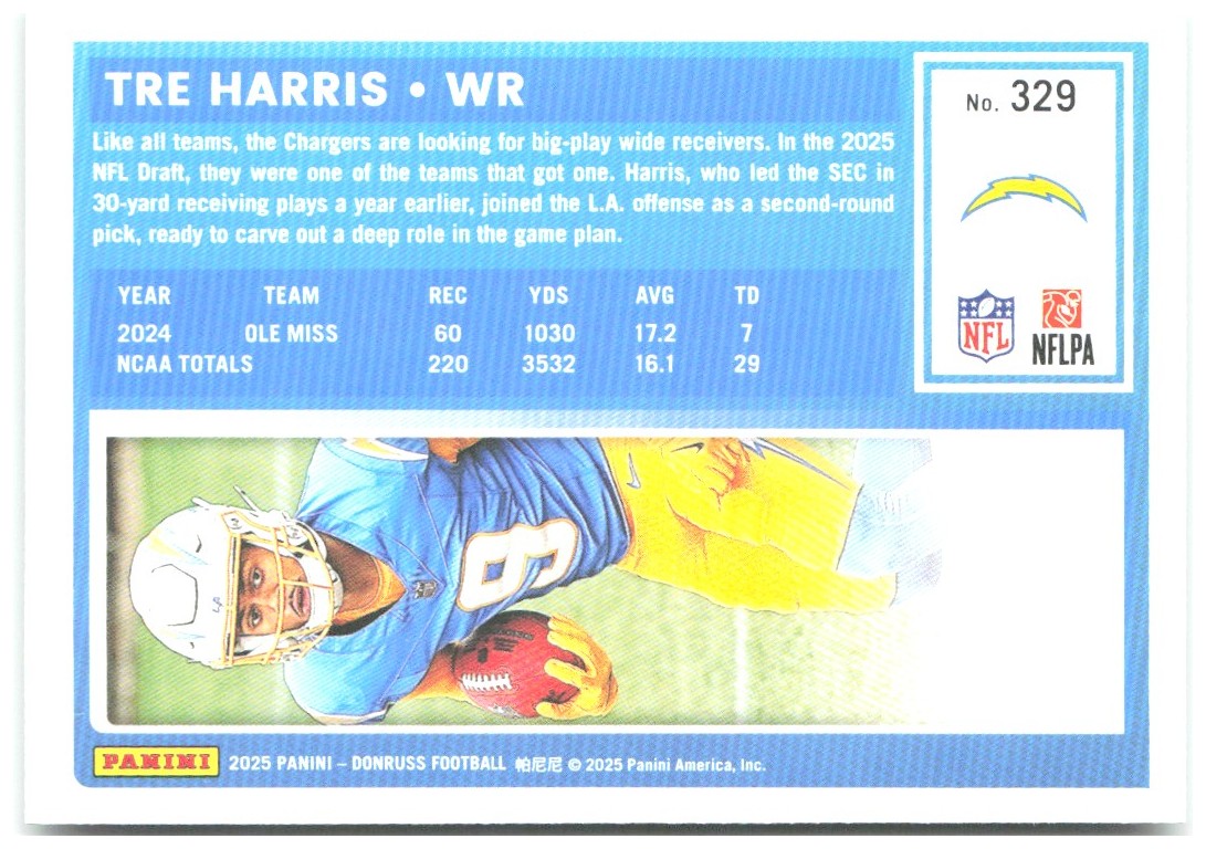 Tre Harris Donruss - Press Proofs Green 329 2025 Los Angeles Chargers