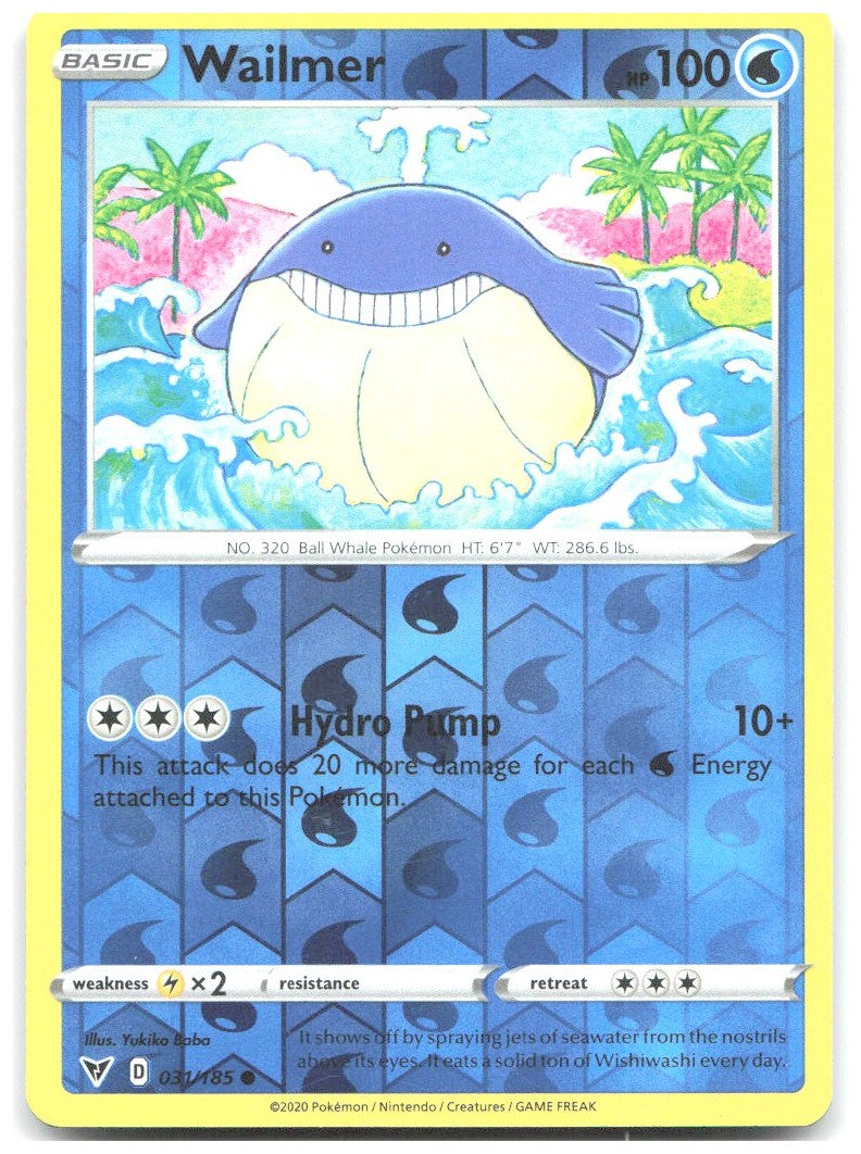 Wailmer Reverse Holo Common SWSH04 Vivid Voltage 031/185 NM Yukiko Baba