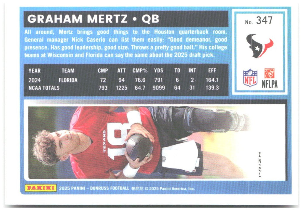 Graham Mertz Donruss - Optic Rated Rookies Red Wave 347 2025 Houston Texans
