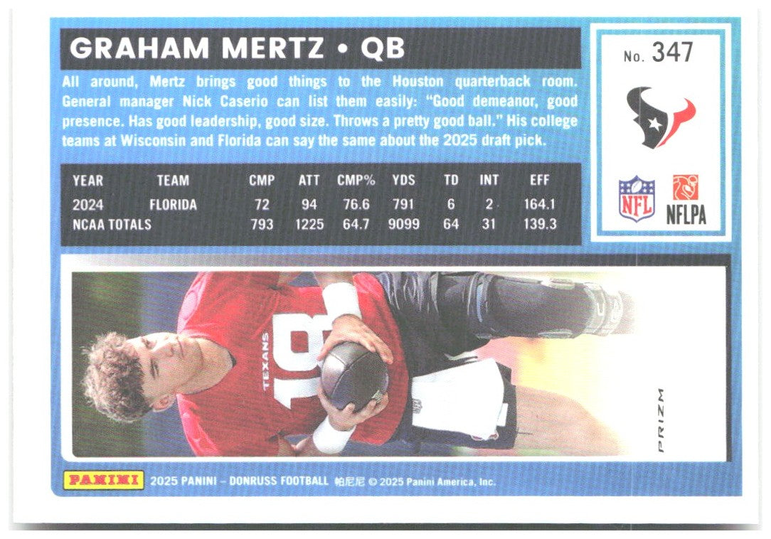 Graham Mertz Donruss - Optic Rated Rookies Red Wave 347 2025 Houston Texans
