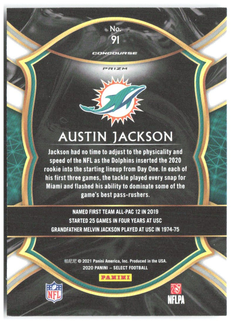 Austin Jackson Panini Select - Silver Prizm 91 2020 Miami Dolphins
