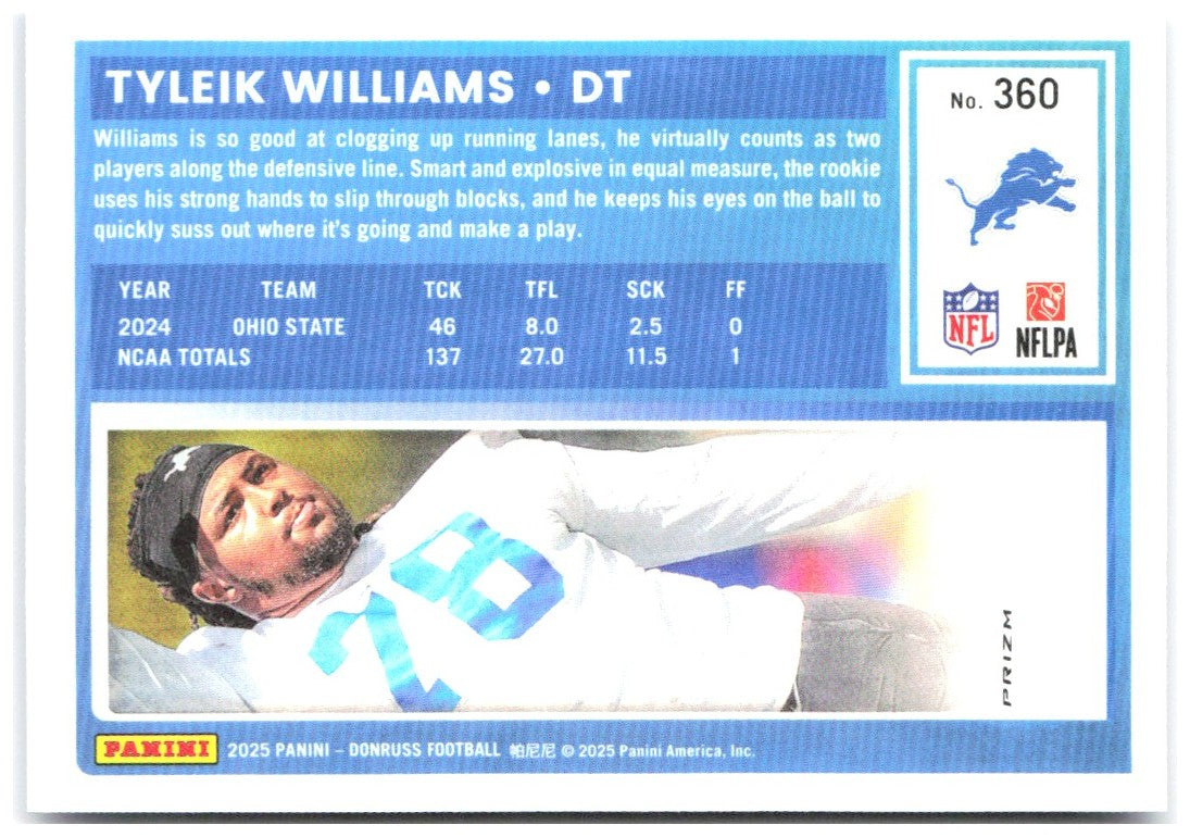 Tyleik Williams Donruss - Optic Rated Rookies Blue Scope 360 2025 Detroit Lions