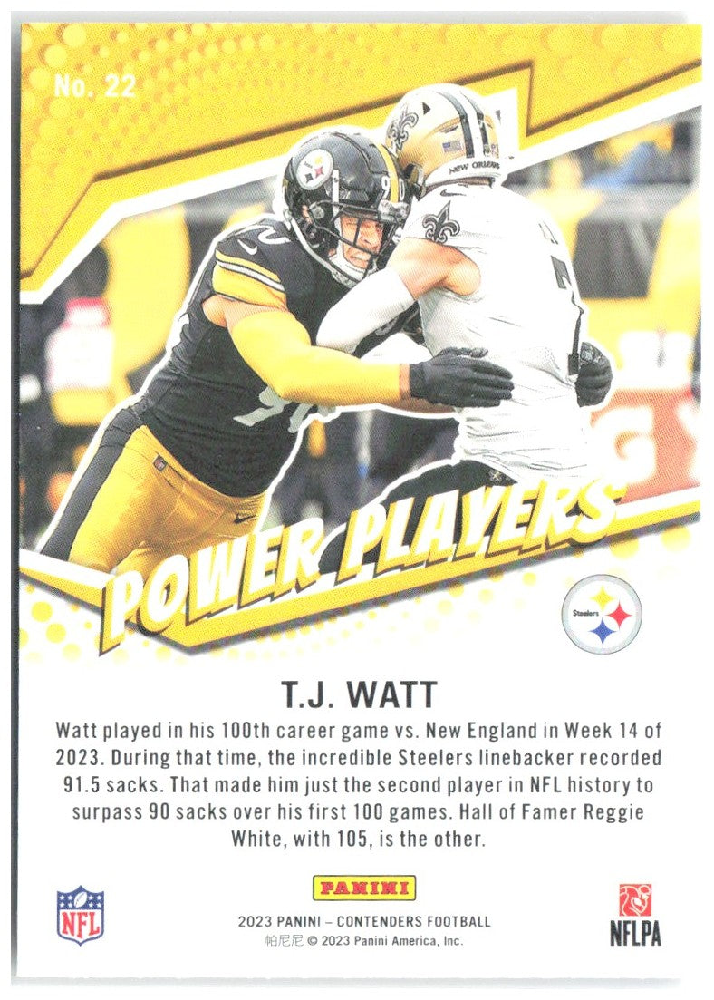 T.J. Watt Panini Contenders - Power Players 22 2023 Pittsburgh Steelers