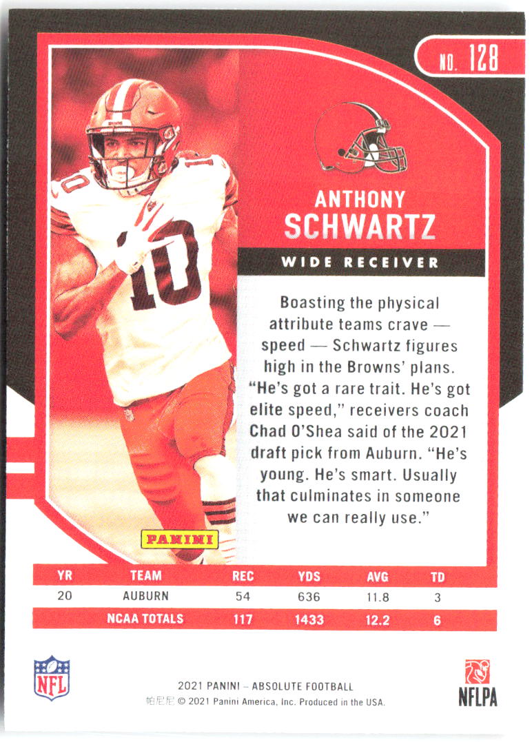 Anthony Schwartz Panini Absolute - Retail 128 2021 Cleveland Browns RC